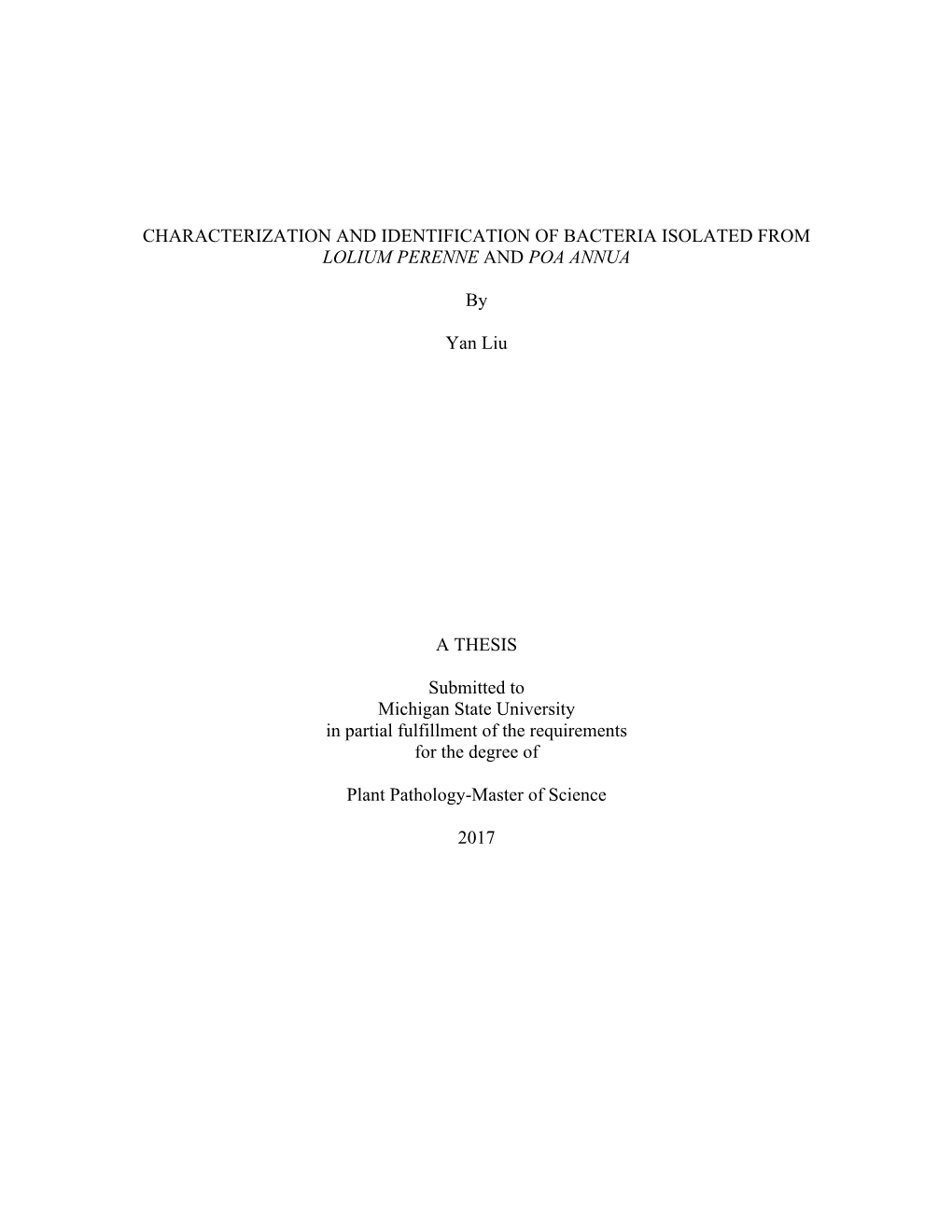 Characterization and Identification of Bacteria Isolated from Lolium Perenne and Poa Annua