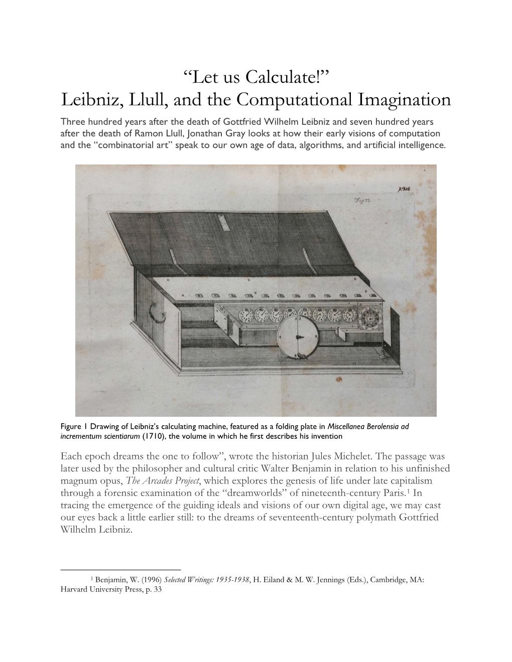 “Let Us Calculate!” Leibniz, Llull, and the Computational Imagination