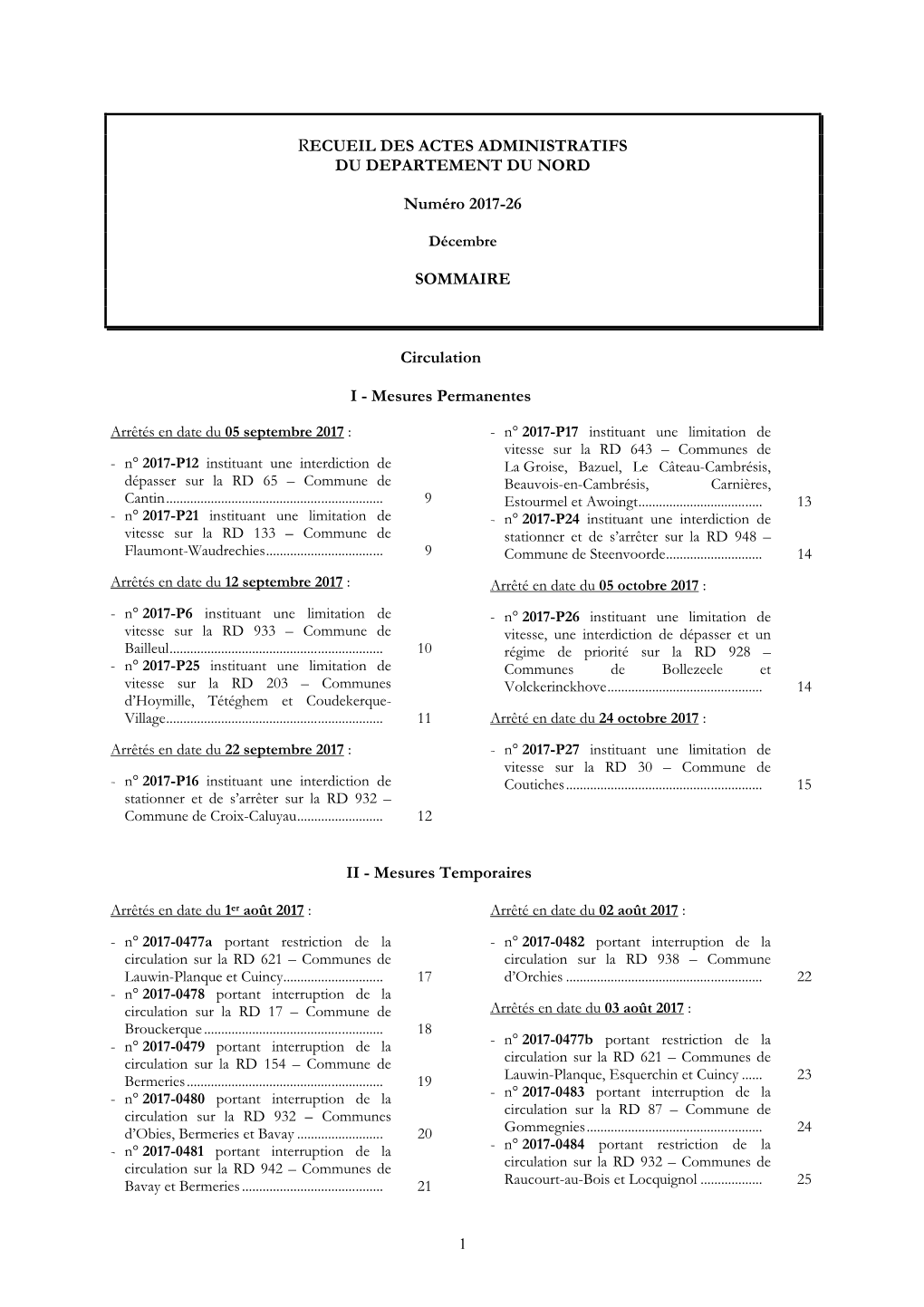 Recueil Des Actes Administratifs Du Departement Du Nord