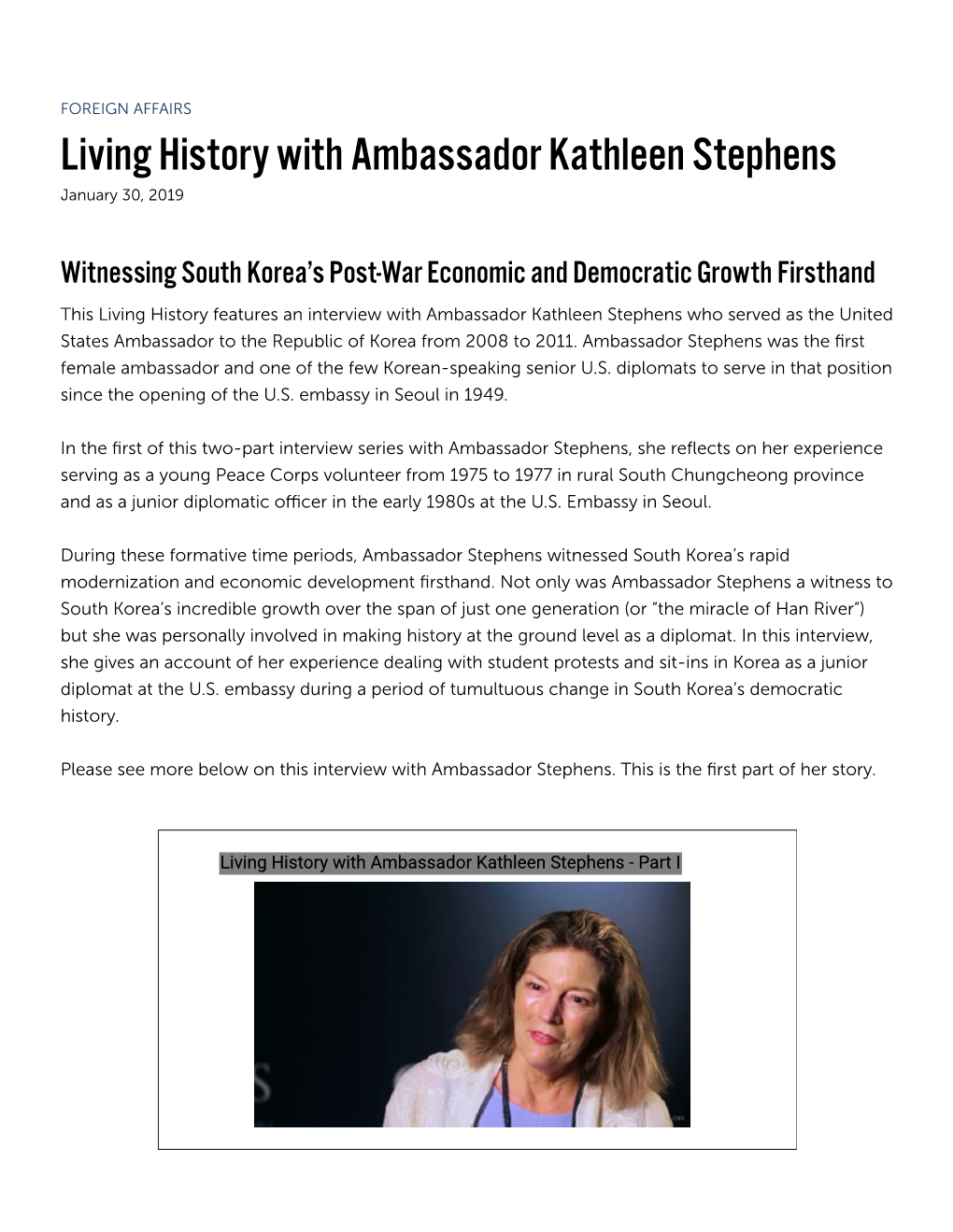 Living History with Ambassador Kathleen Stephens