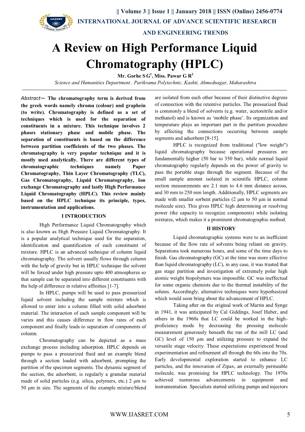 A Review on High Performance Liquid Chromatography (HPLC) Mr