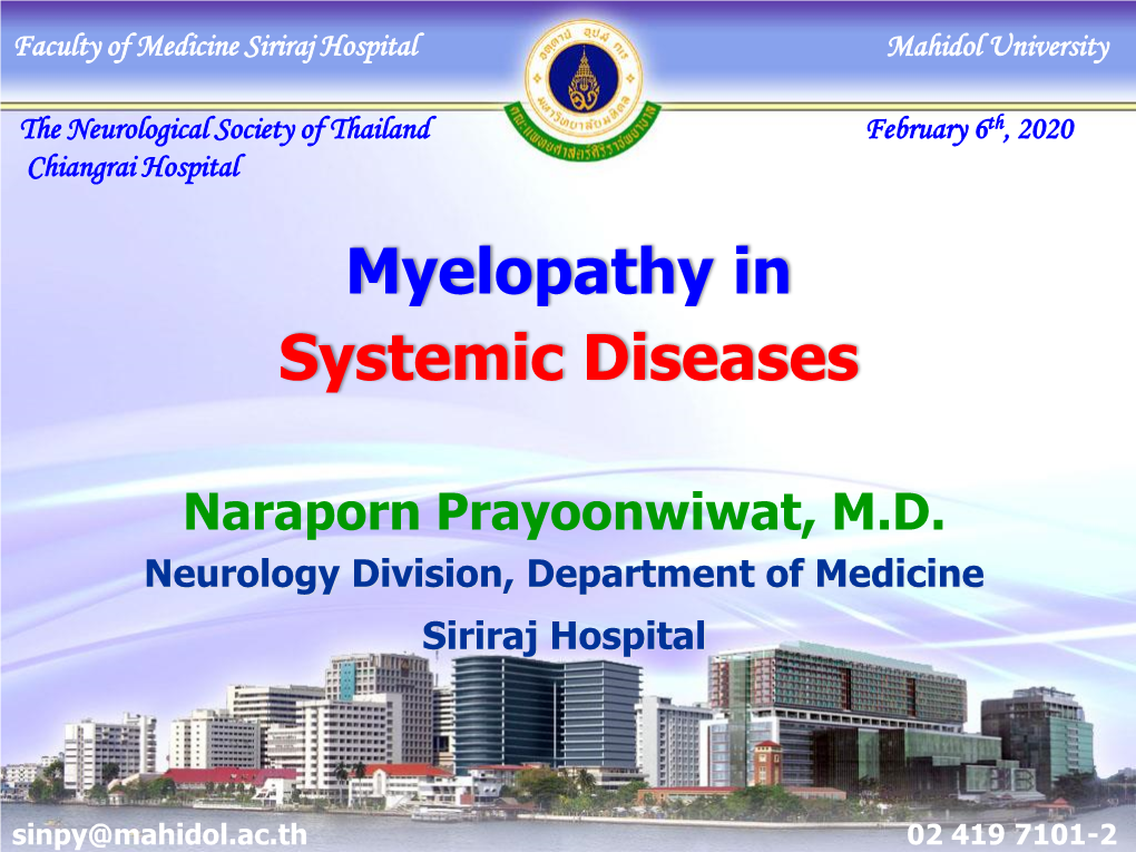Myelopathy in Systemic Diseases