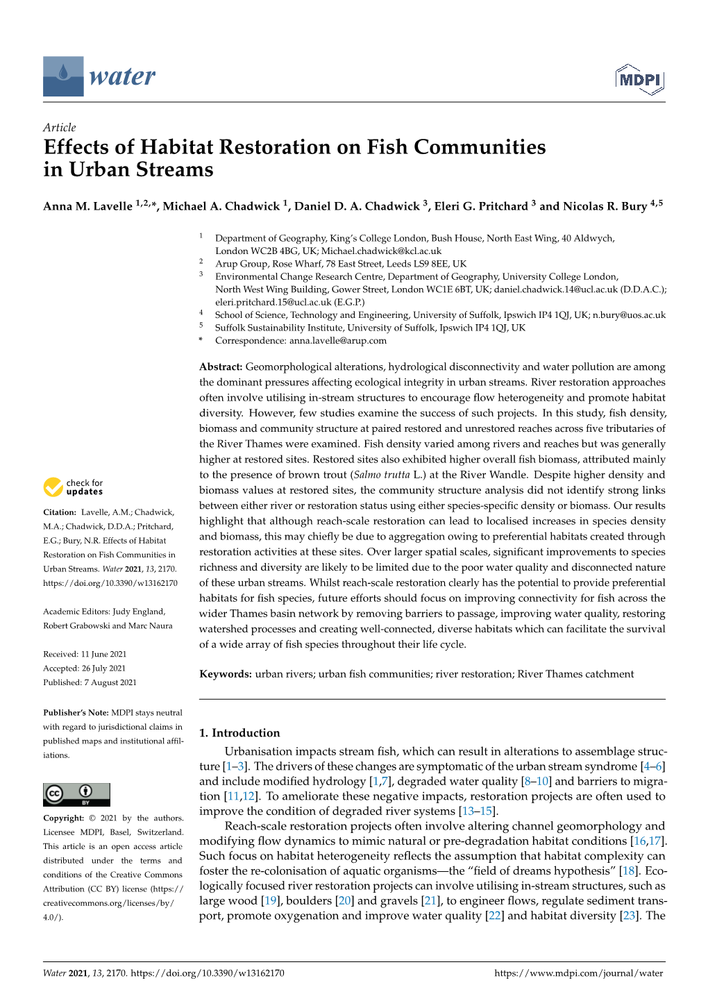 Effects of Habitat Restoration on Fish Communities in Urban Streams
