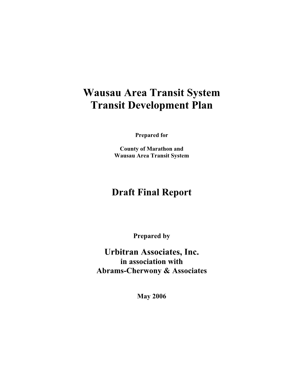 Wausau Area Transit System Transit Development Plan