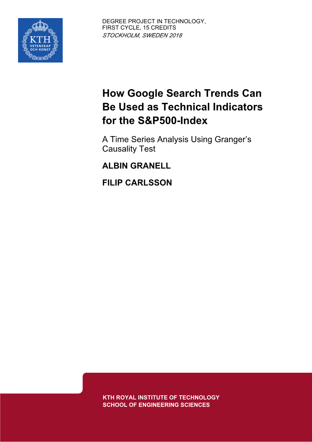 How Google Search Trends Can Be Used As Technical Indicators for the S&P500-Index