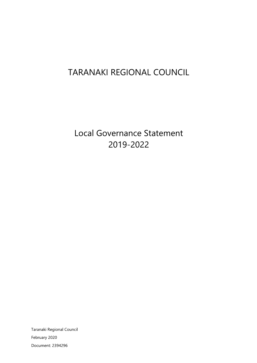 TARANAKI REGIONAL COUNCIL Local Governance Statement 2019