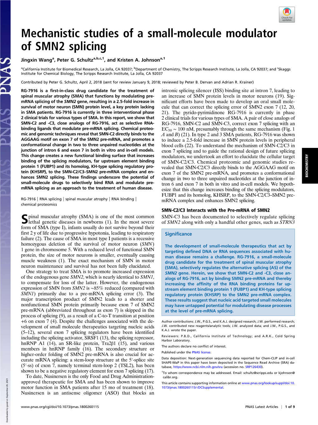 Mechanistic Studies of a Small-Molecule Modulator of SMN2 Splicing