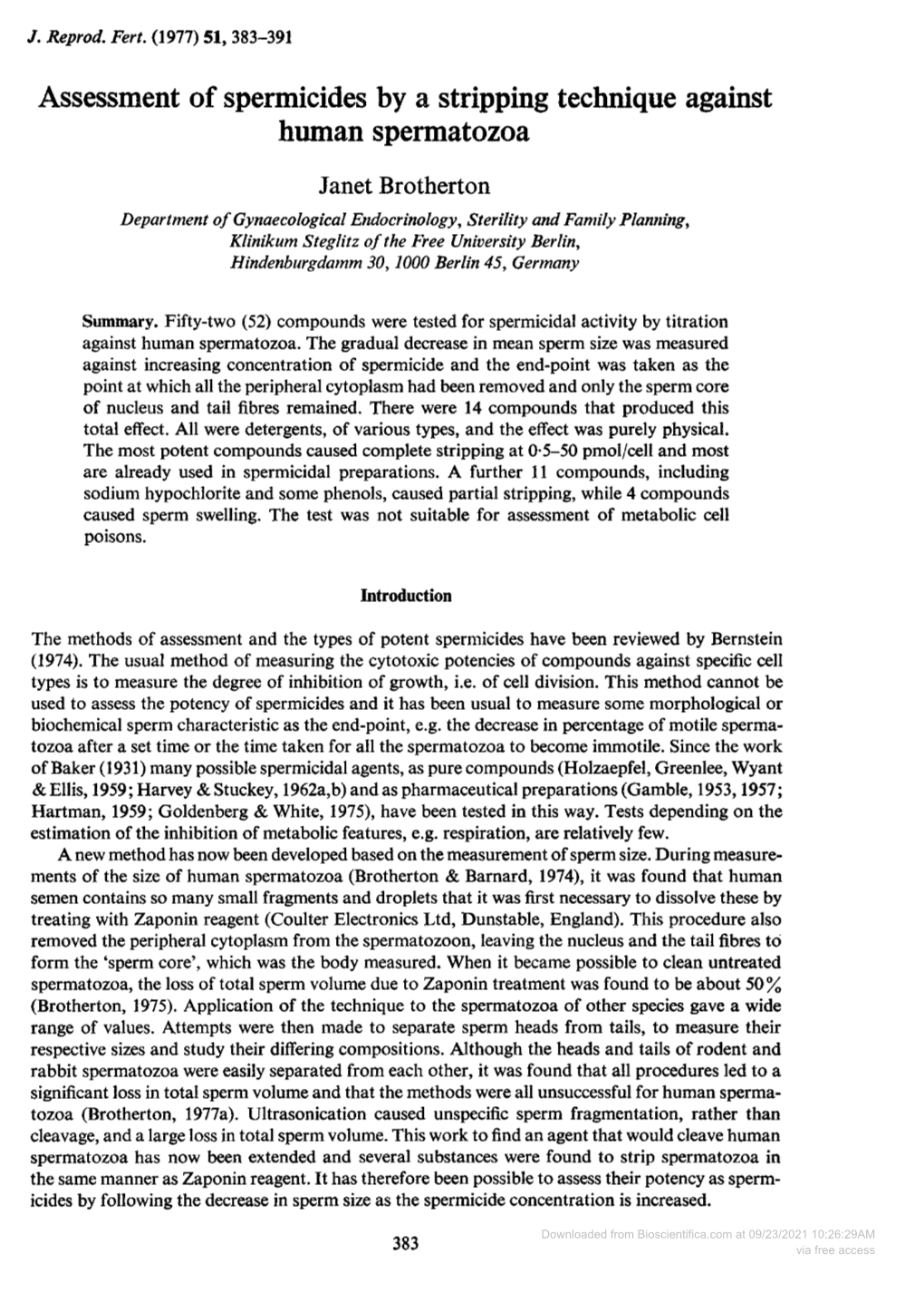 Assessment of Spermicides by a Stripping Technique Against Human