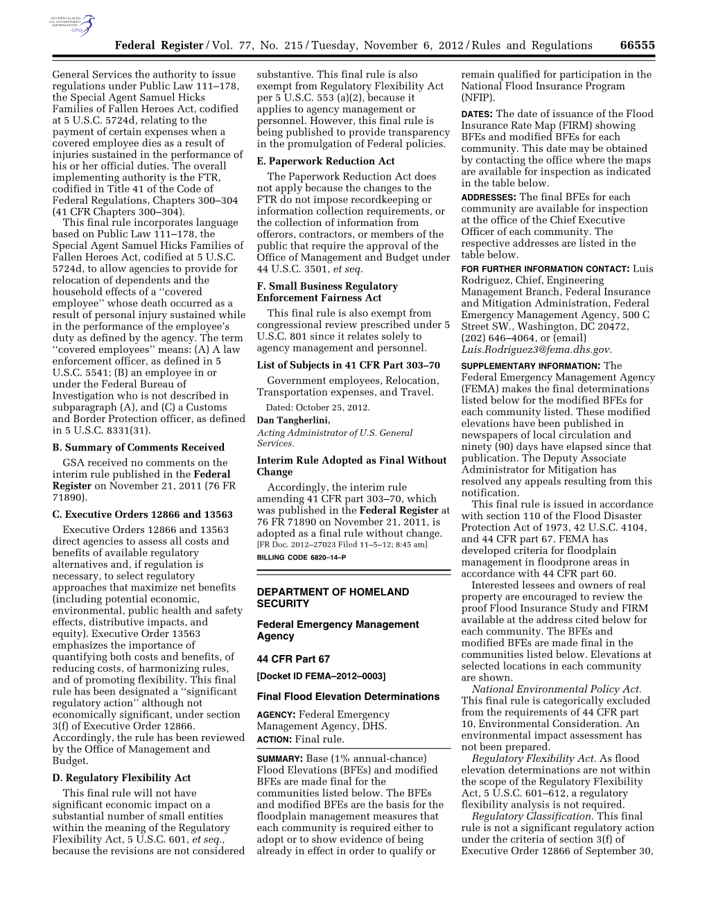 Federal Register/Vol. 77, No. 215/Tuesday, November 6, 2012