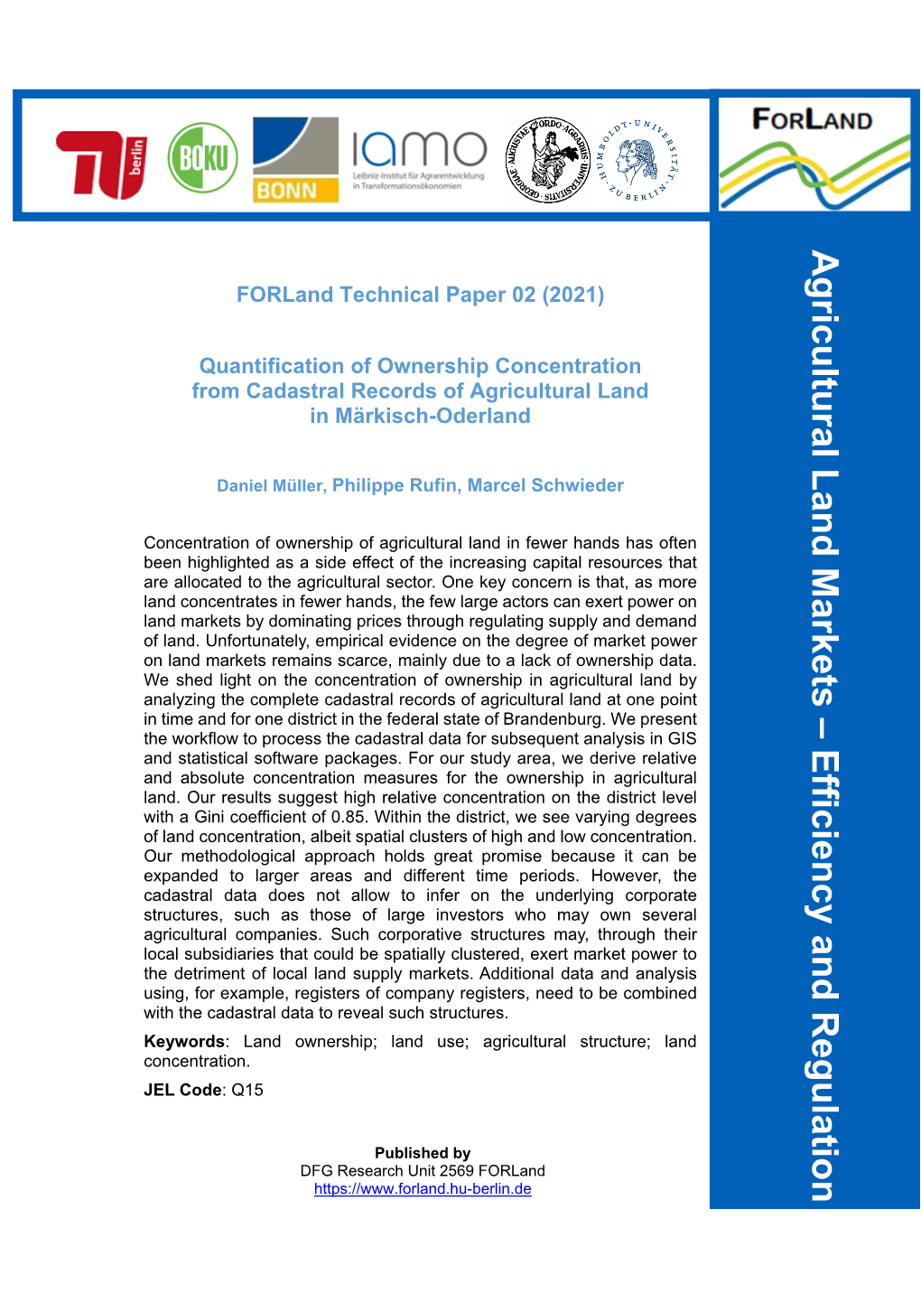 Quantification of Ownership Concentration from Cadastral Records of Agricultural Land in Märkisch-Oderland