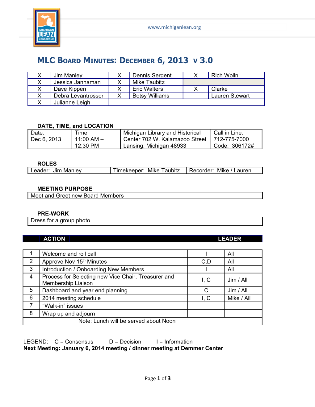 MLC Board Minutes: December 6, 2013 V 3.0