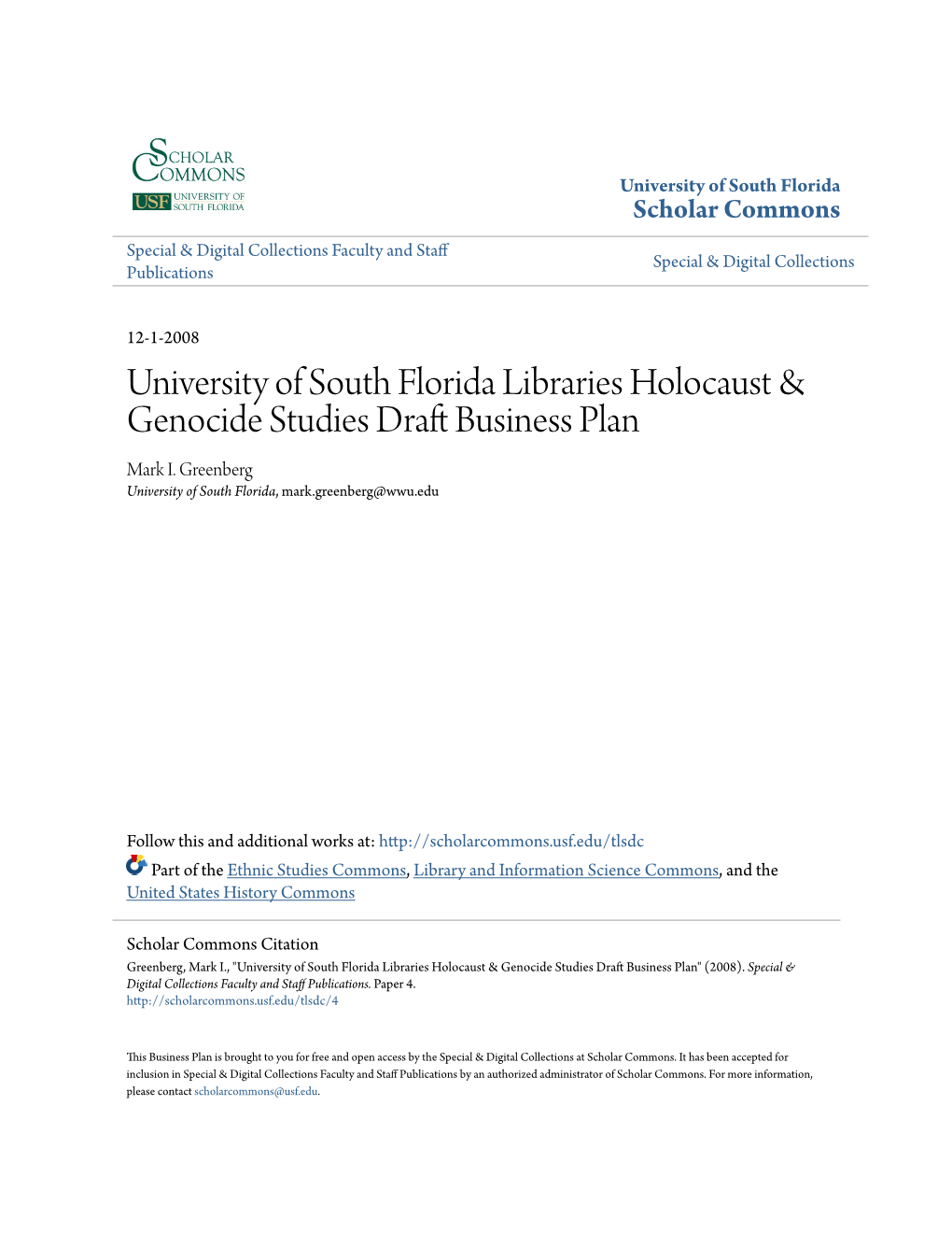 University of South Florida Libraries Holocaust & Genocide Studies Draft