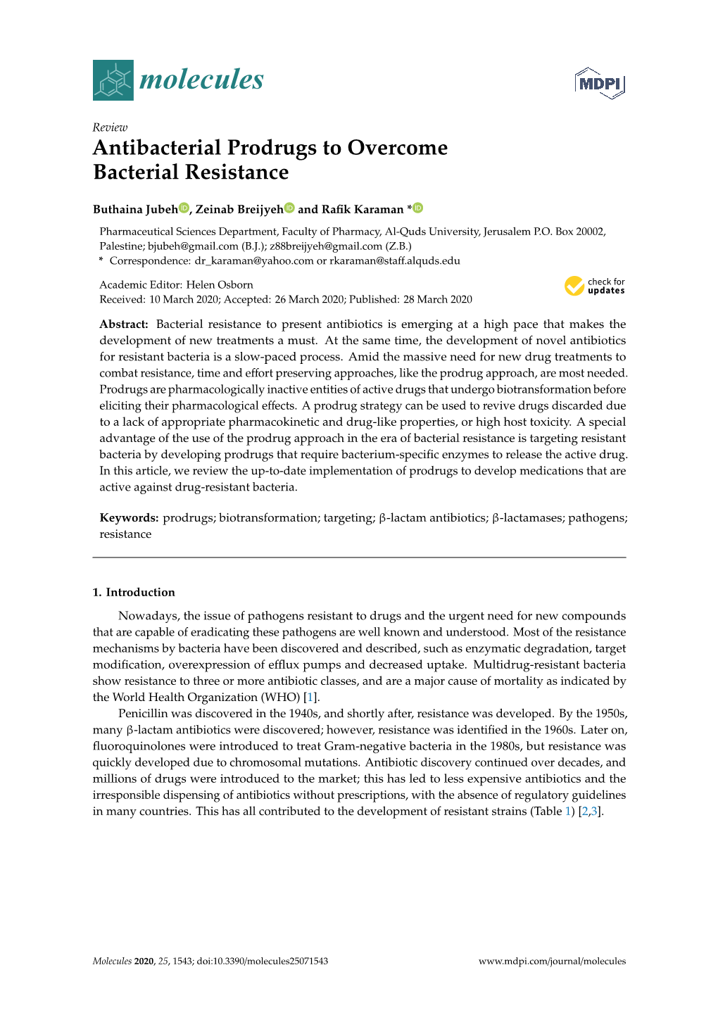 Antibacterial Prodrugs to Overcome Bacterial Resistance