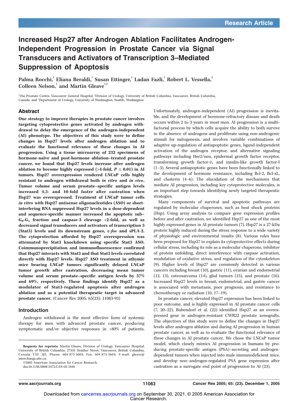 Independent Progression in Prostate Cancer Via Signal Transducers and Activators of Transcription 3–Mediated Suppression of Apoptosis