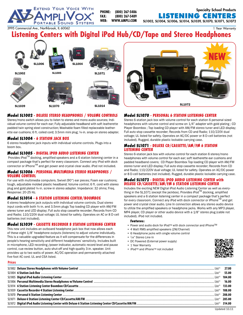 Listening Centers with Digital Ipod Hub/CD/Tape and Stereo Headphones