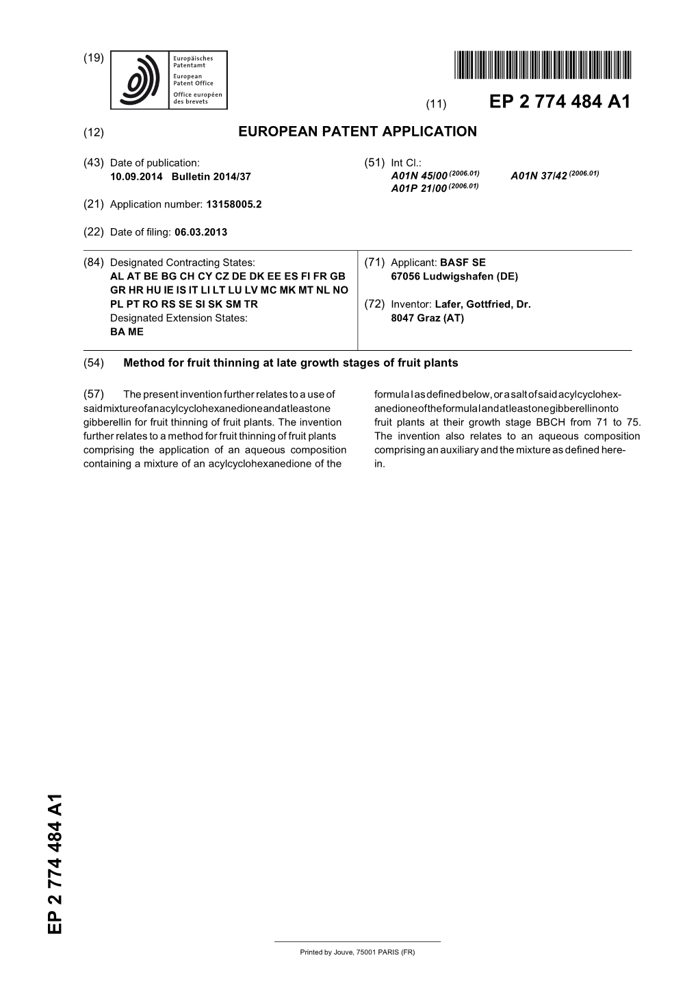 Method for Fruit Thinning at Late Growth Stages of Fruit Plants