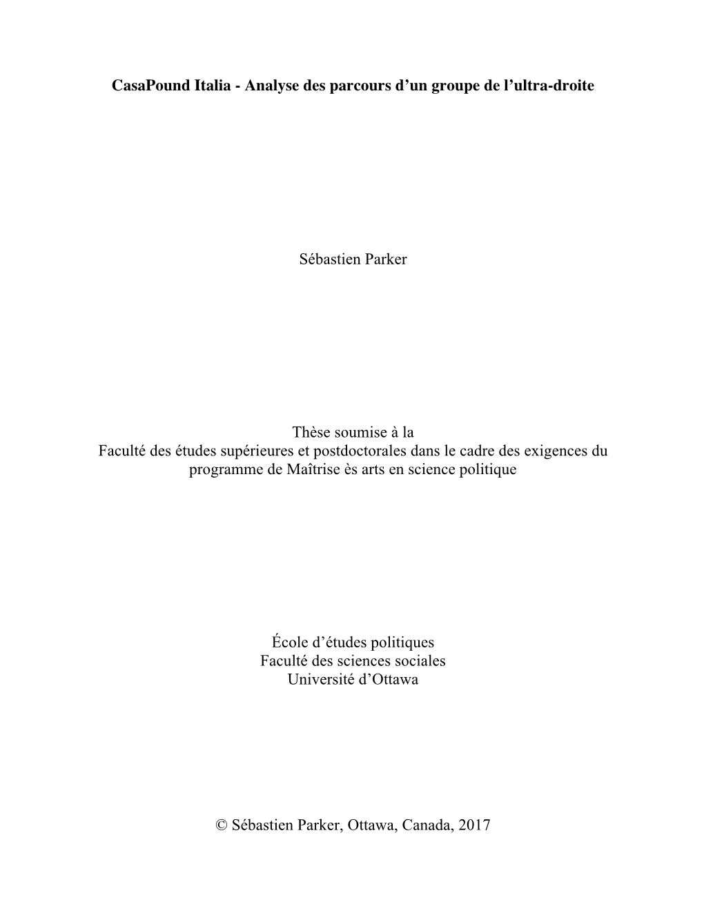 Casapound Italia - Analyse Des Parcours D’Un Groupe De L’Ultra-Droite