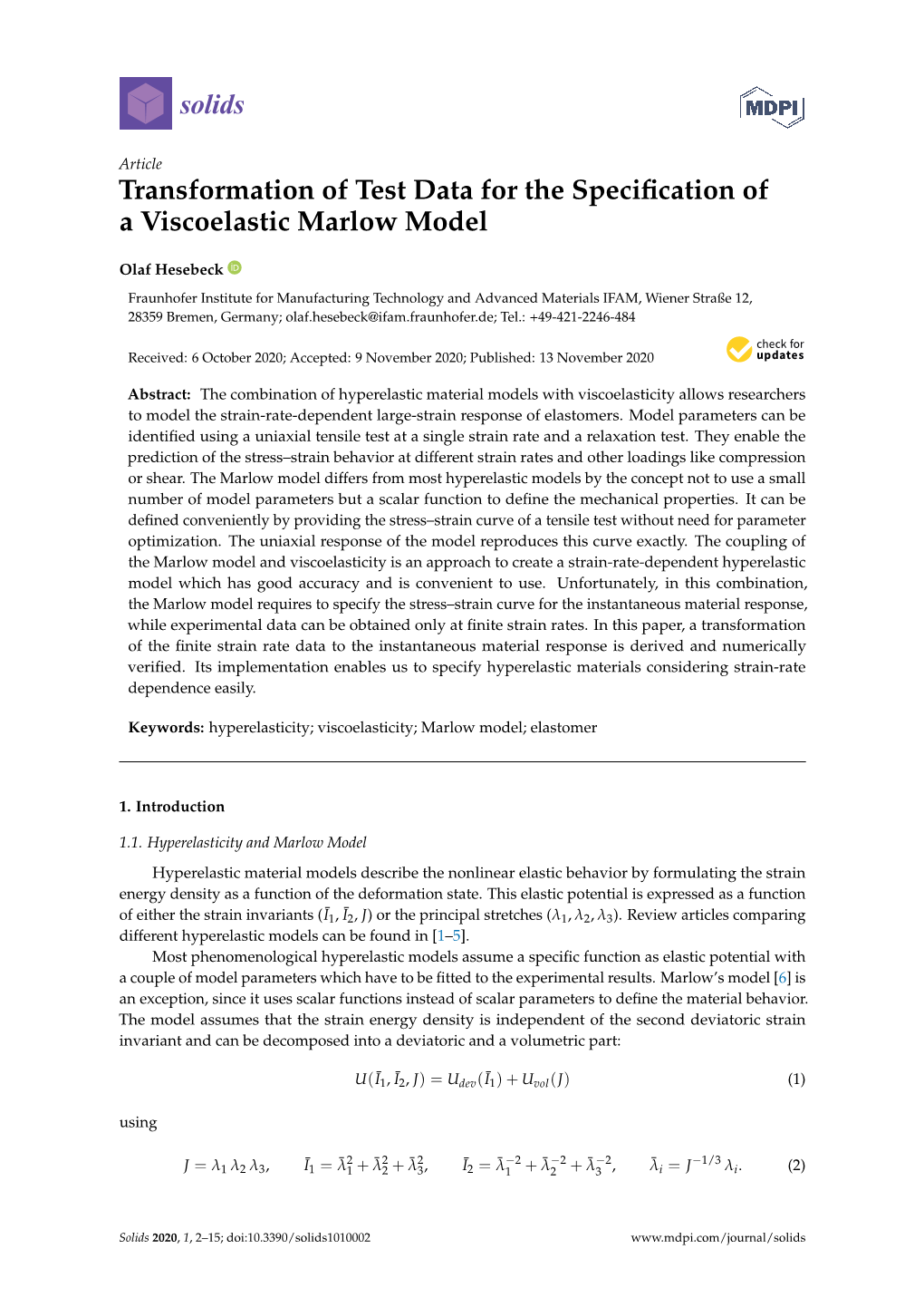 Transformation of Test Data for the Specification of a Viscoelastic