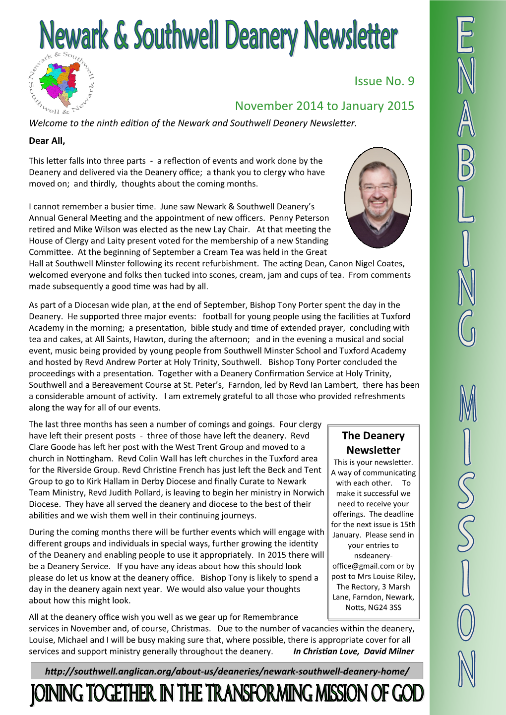 Issue No. 9 November 2014 to January 2015 Welcome to the Ninth Edition of the Newark and Southwell Deanery Newsletter