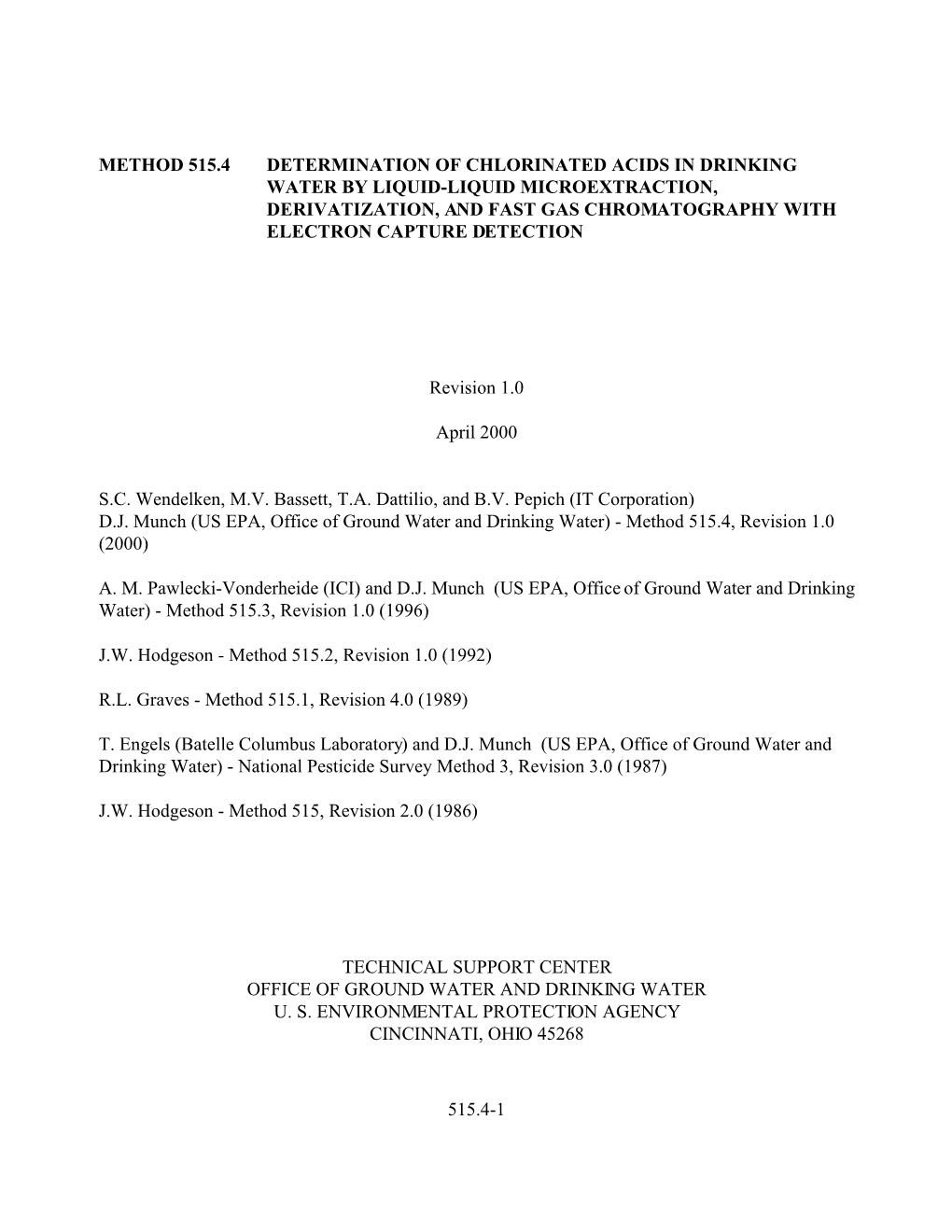 Method 515.4 Determination of Chlorinated Acids In