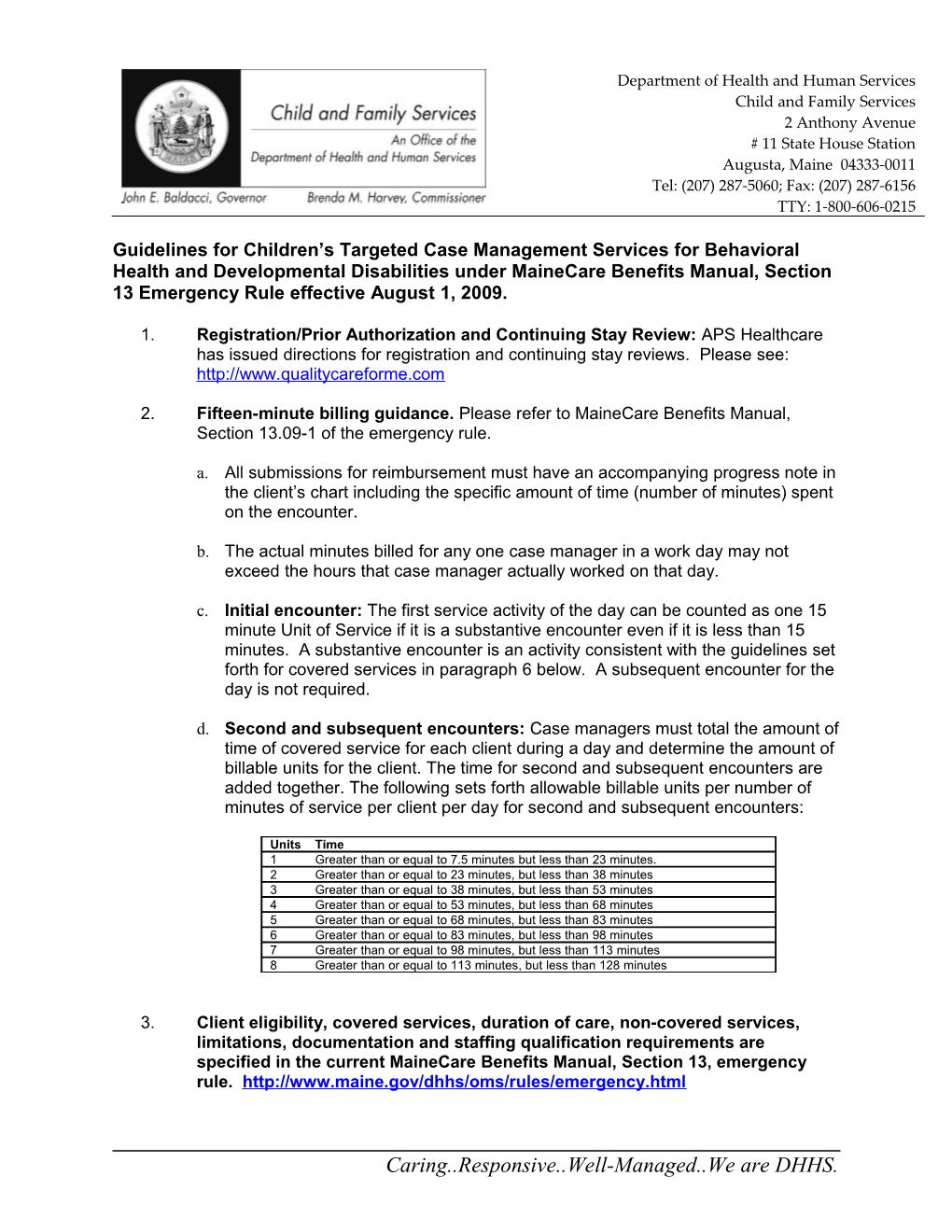 Interim Guidelines For Fifteen-Minute Billing For Targeted Case Management Services Under Mainecare Benefits Manual Section 13