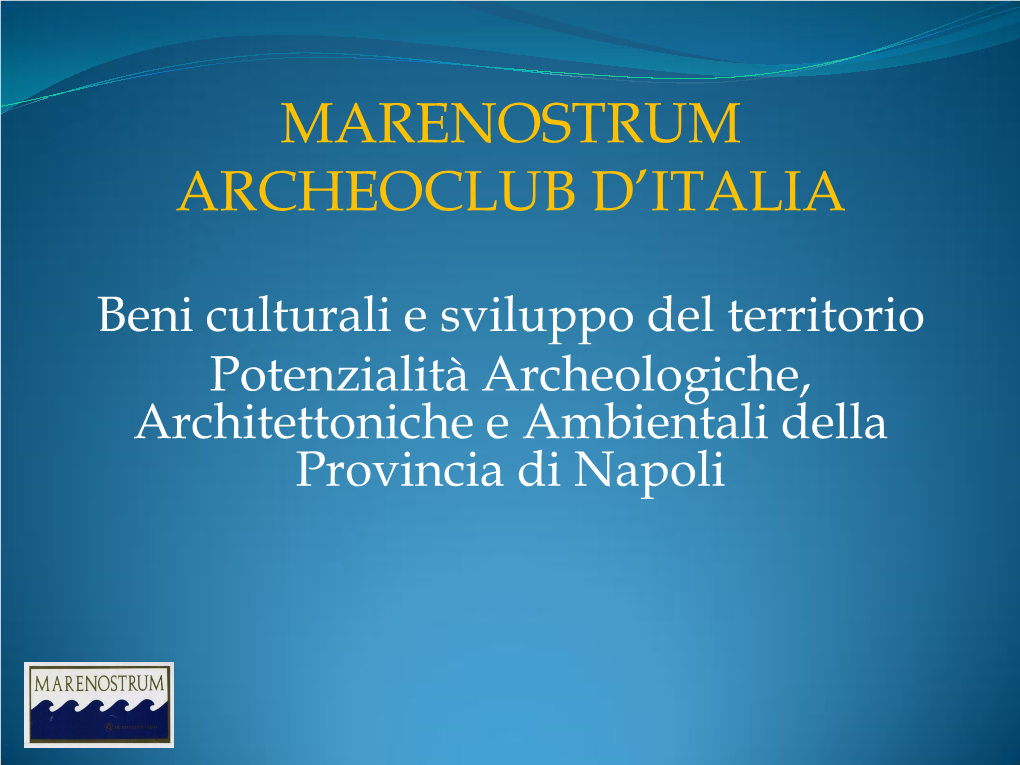 Le Cavità Archeologiche Artificiali Del Golfo Di Napoli