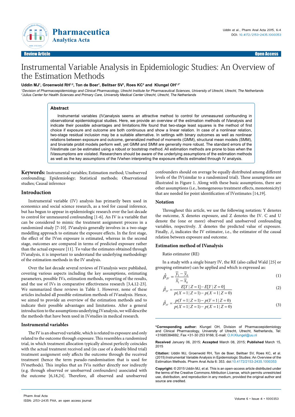 Instrumental Variable Analysis in Epidemiologic Studies: An