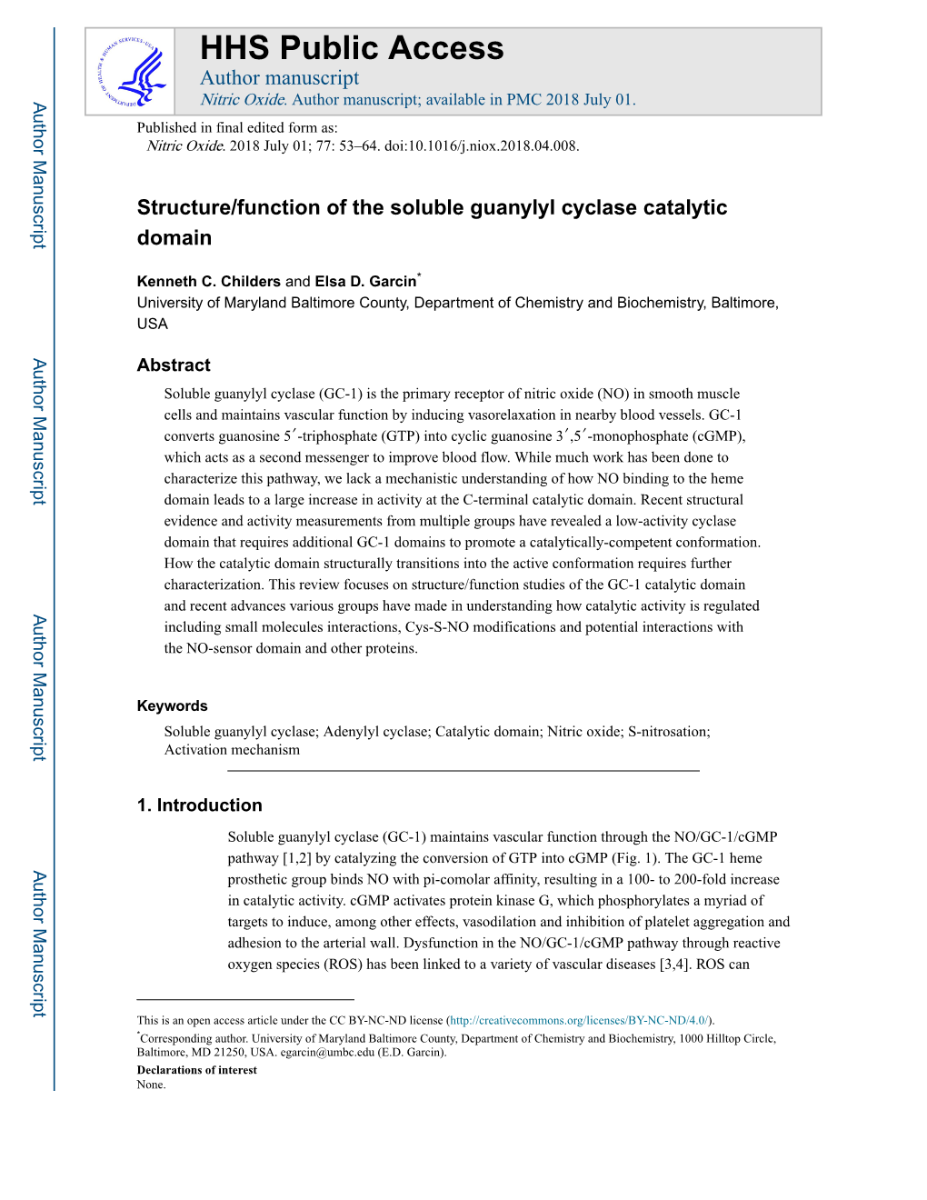 Structure/Function of the Soluble Guanylyl Cyclase Catalytic Domain