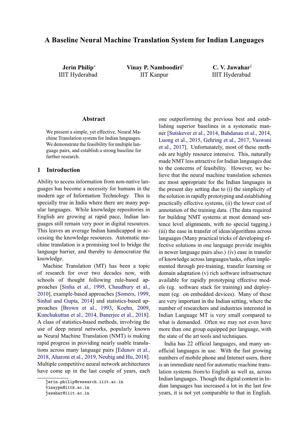 A Baseline Neural Machine Translation System for Indian Languages