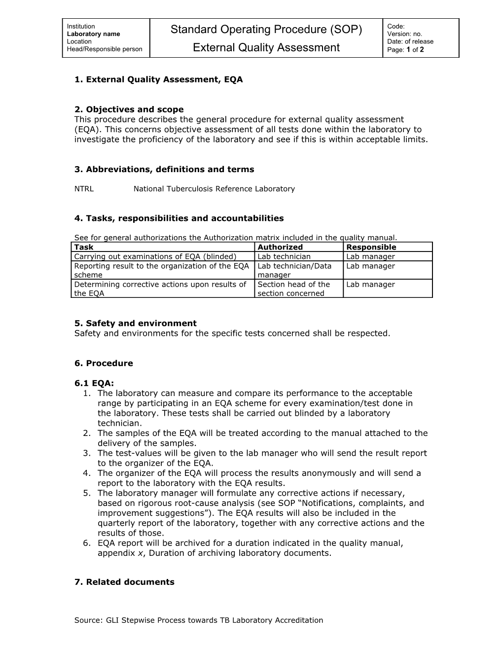 1. External Quality Assessment, EQA 2. Objectives and Scope