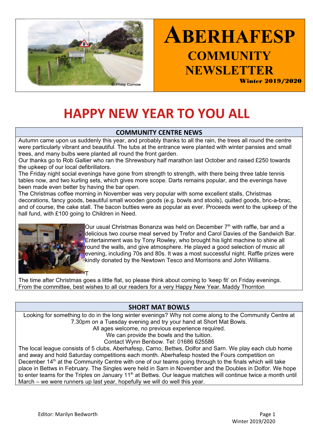 ABERHAFESP COMMUNITY NEWSLETTER Winter 2019/2020