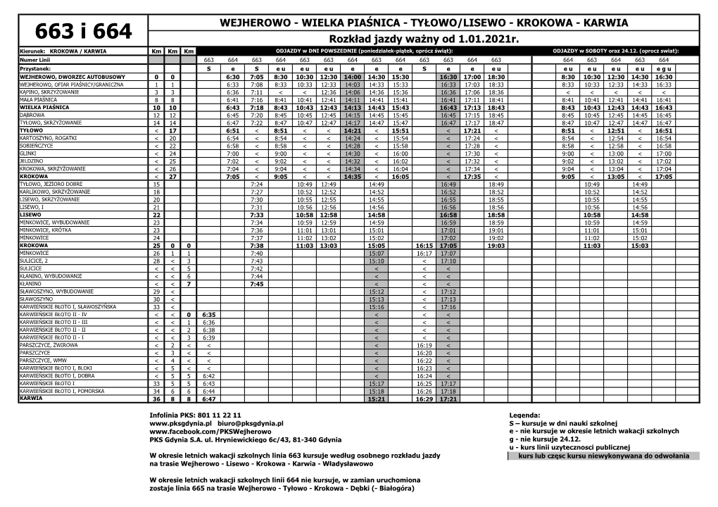 663 I 664 Rozkład Jazdy Ważny Od 1.01.2021R