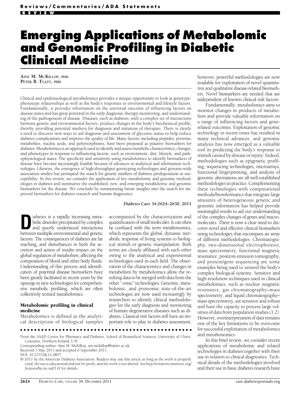 Emerging Applications of Metabolomic and Genomic Profiling in Diabetic Clinical Medicine