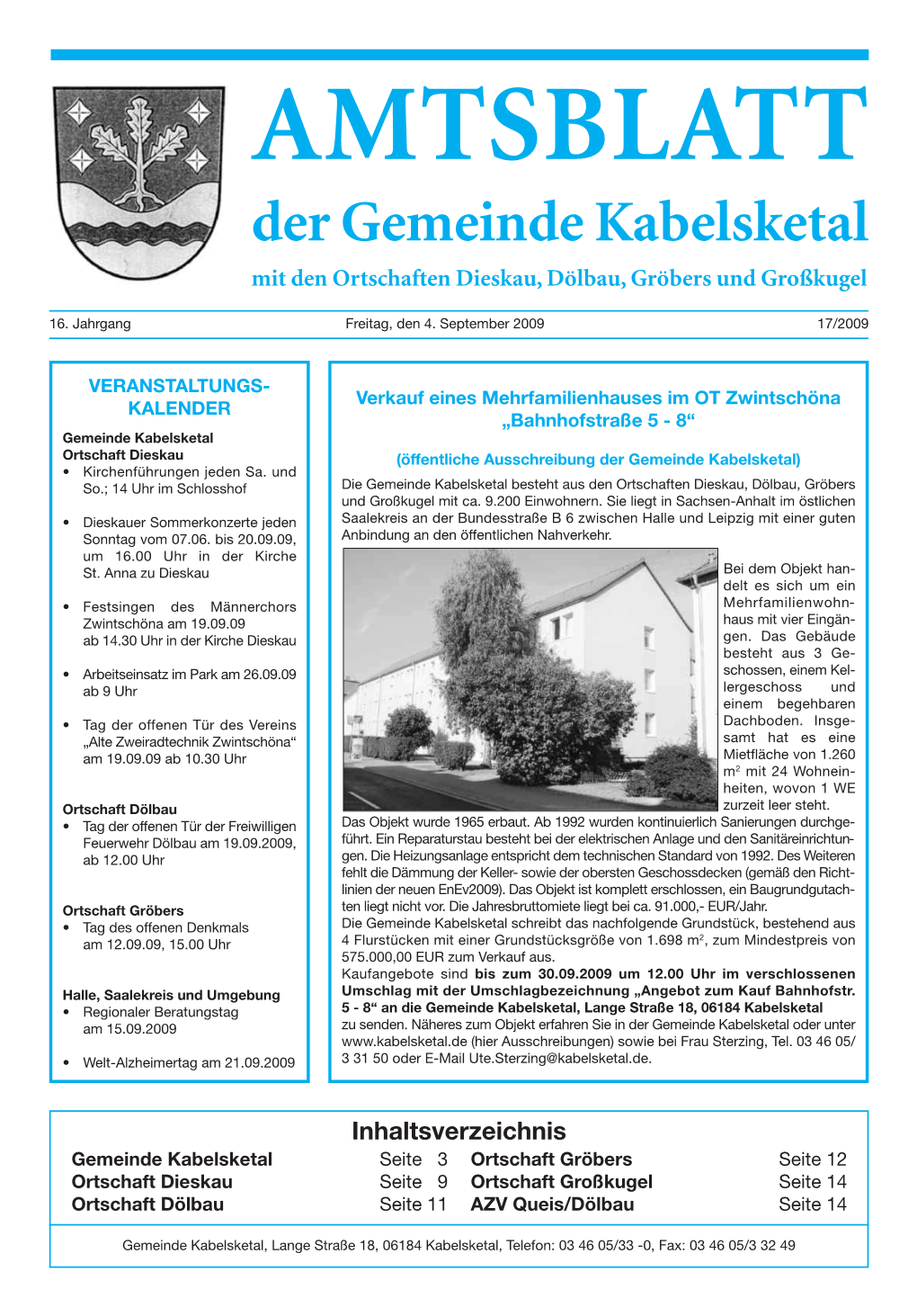 Der Gemeinde Kabelsketal Mit Den Ortschaften Dieskau, Dölbau, Gröbers Und Großkugel