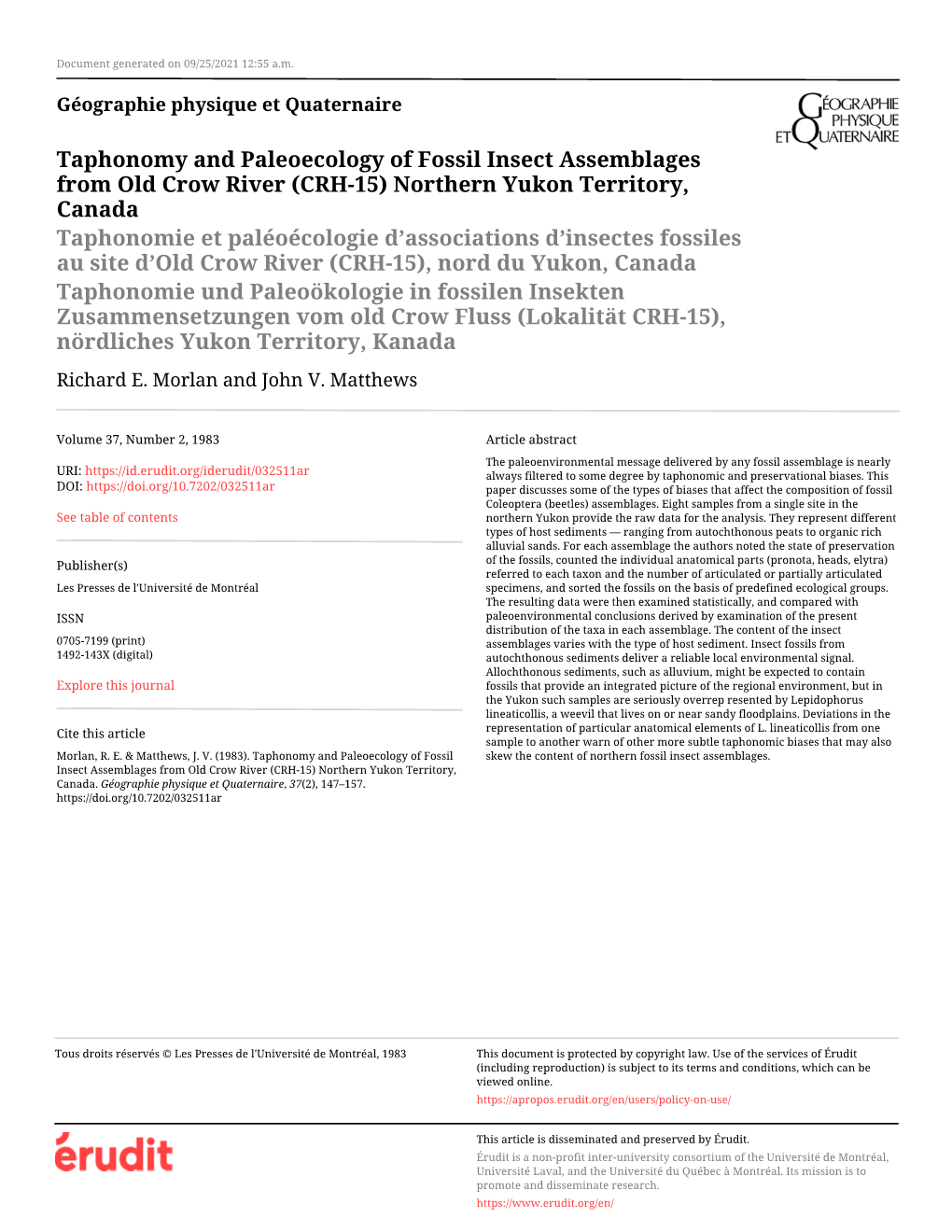 Taphonomy and Paleoecology of Fossil Insect Assemblages