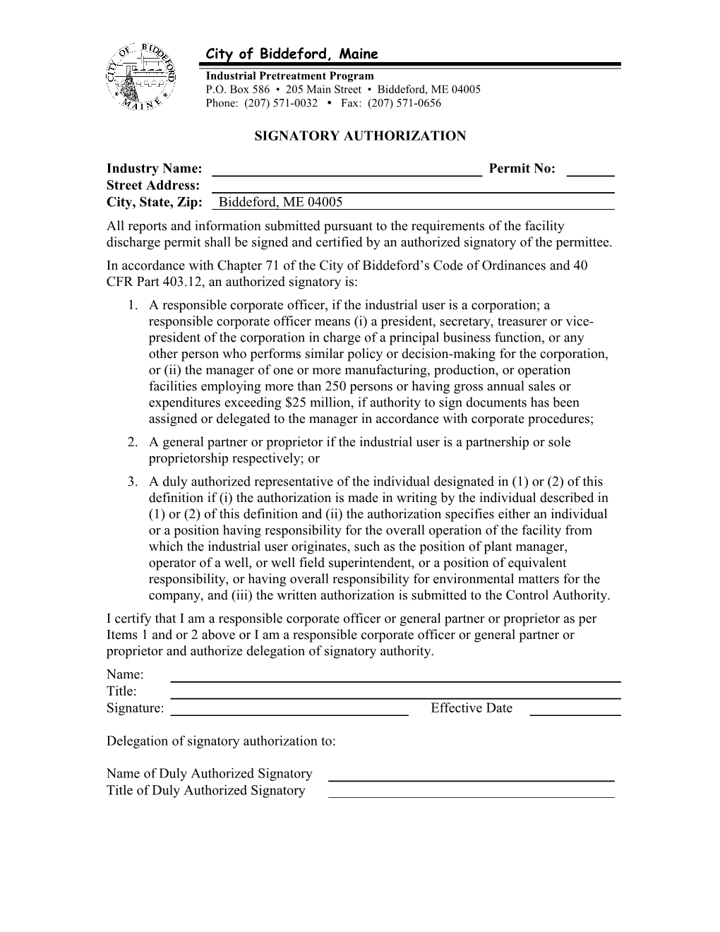 Signatory Authorization