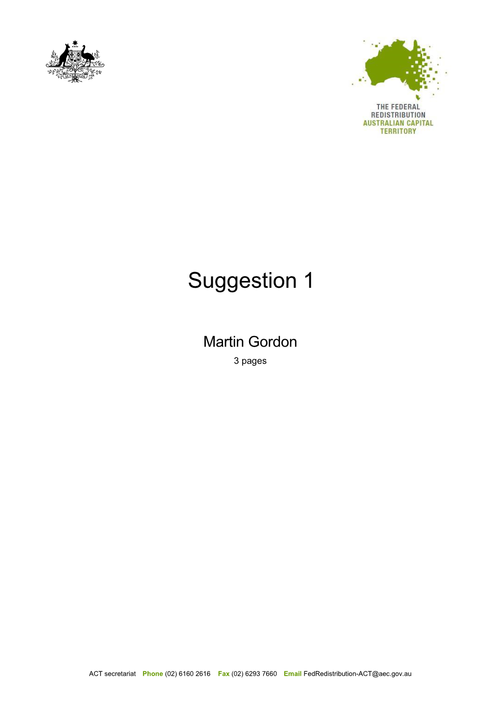 Suggestion 1 -Martin Gordon