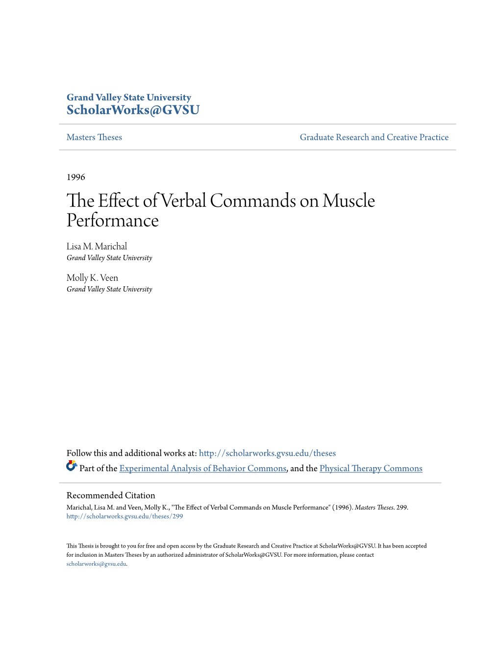 The Effect of Verbal Commands on Muscle Performance" (1996)