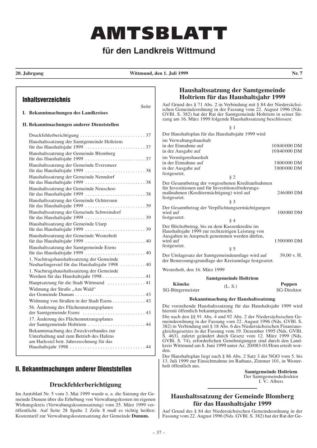 AMTSBLATT Für Den Landkreis Wittmund