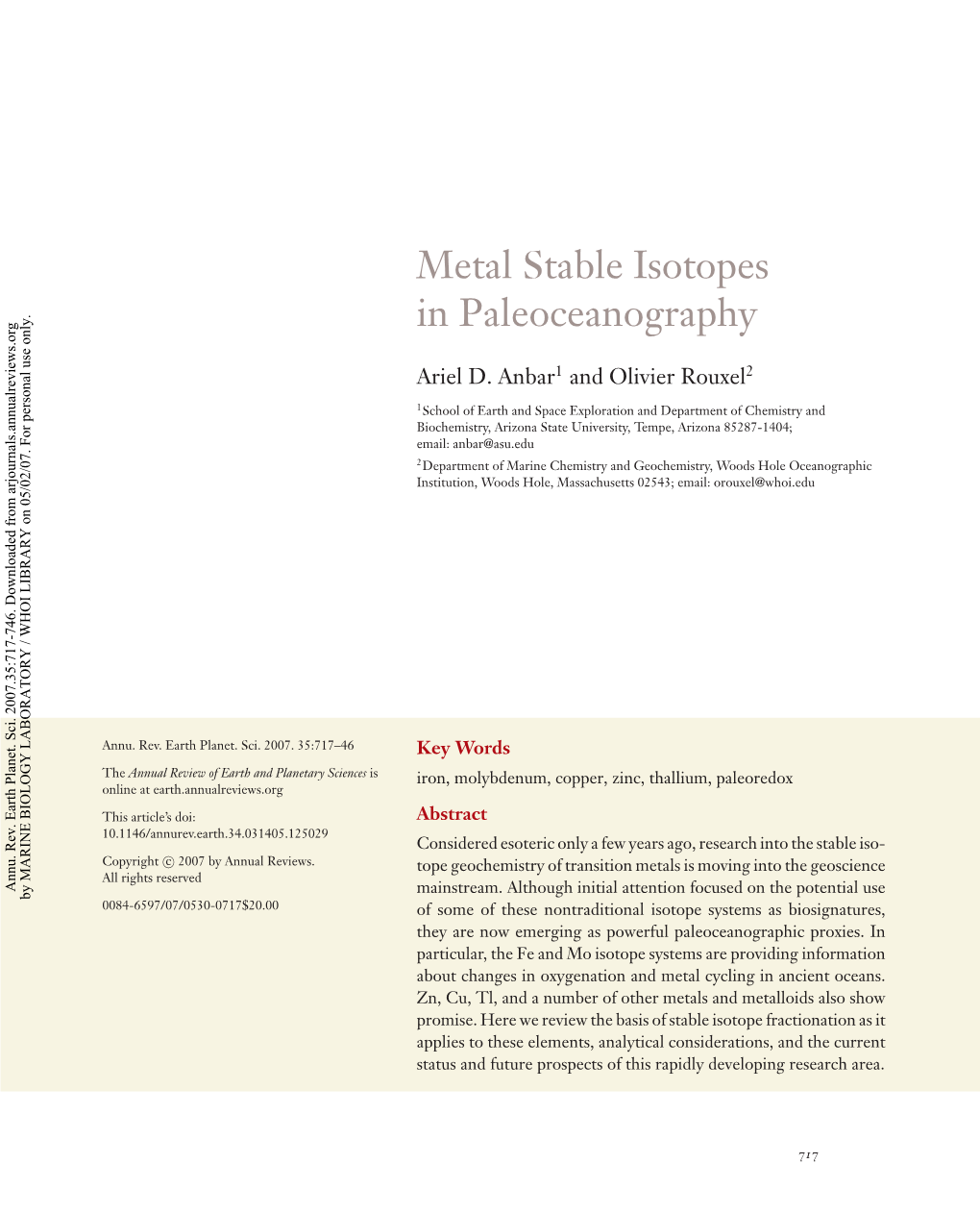 Metal Stable Isotopes in Paleoceanography