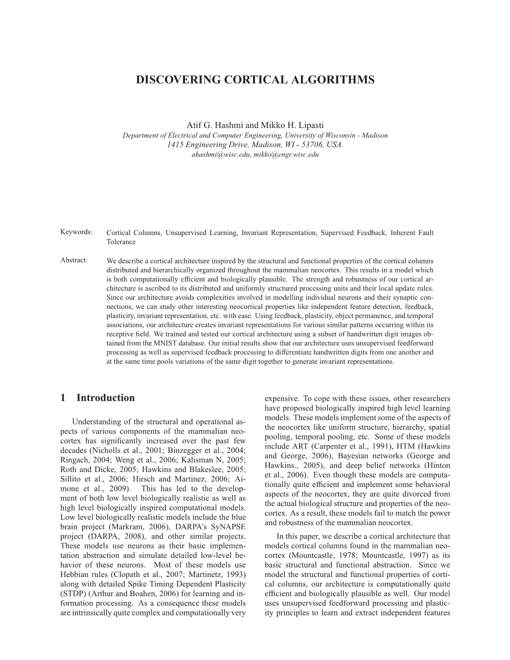 Discovering Cortical Algorithms