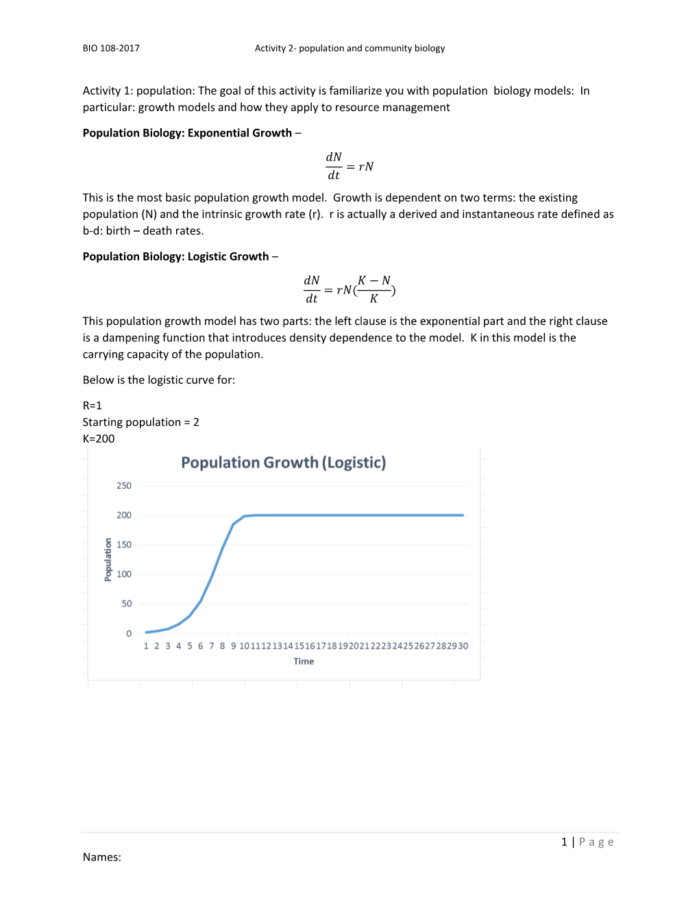 1 | Page Names: Activity 1: Population: the Goal of This Activity