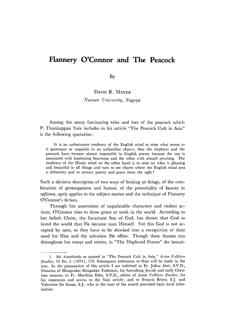 Flannery O'connor and the Peacock