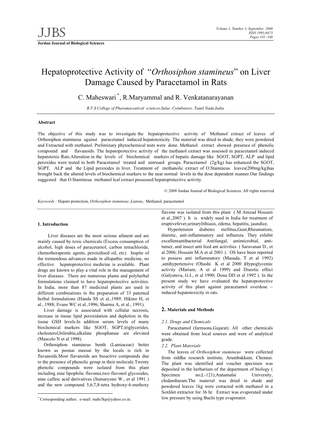 “Orthosiphon Stamineus” on Liver Damage Caused by Paracetamol in Rats