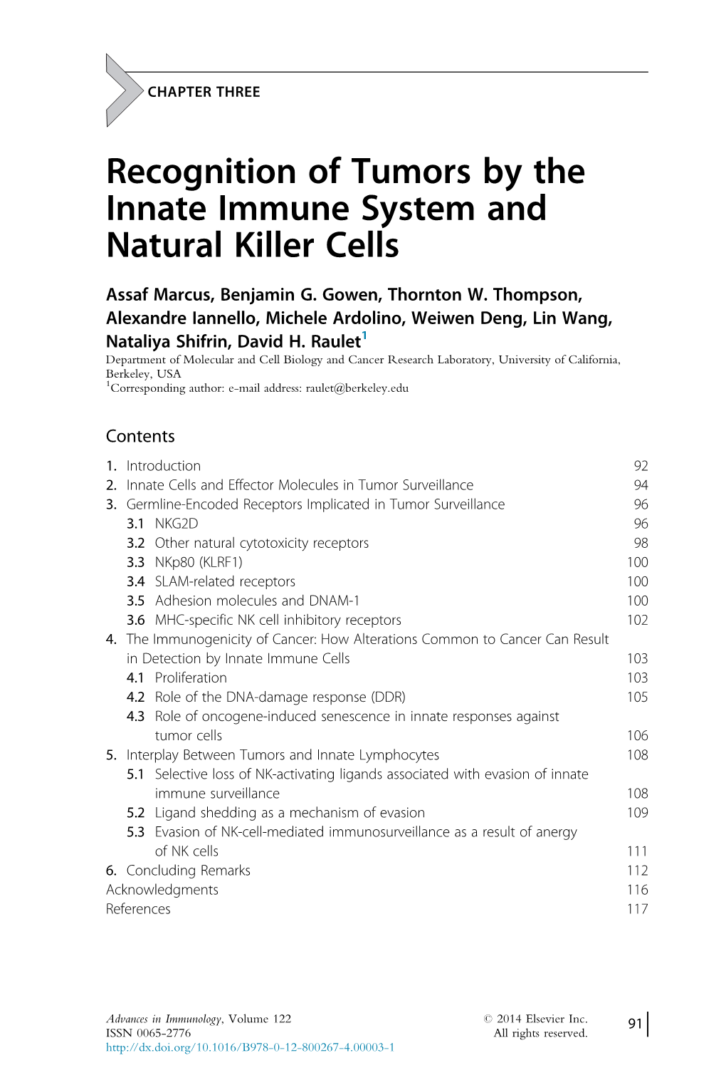 Recognition of Tumors by the Innate Immune System and Natural Killer Cells