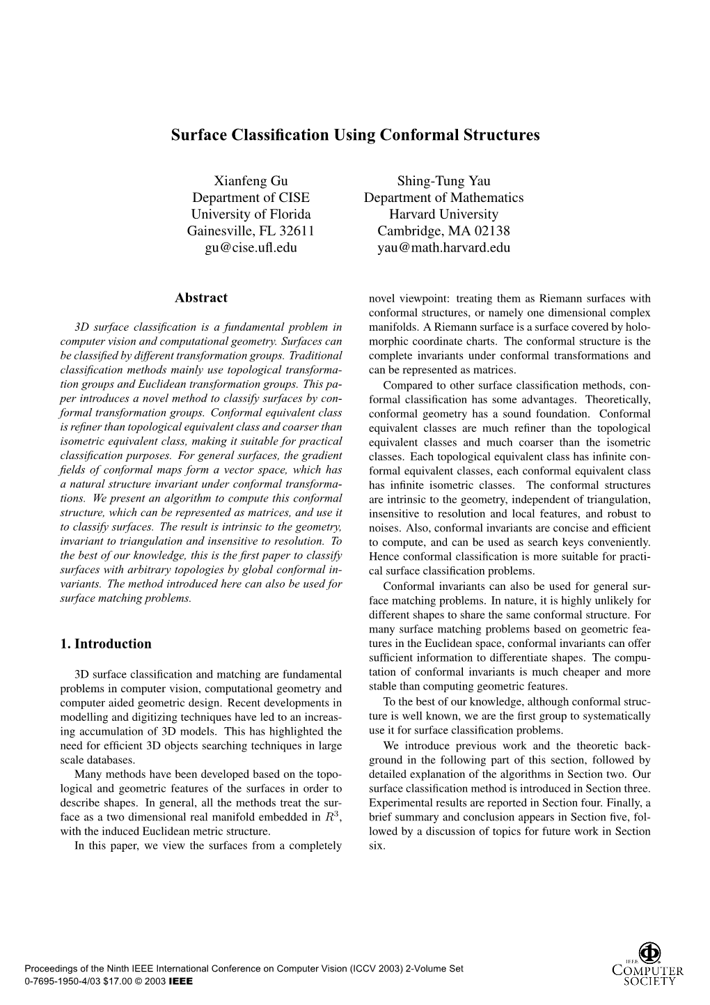 Surface Classification Using Conformal Structures