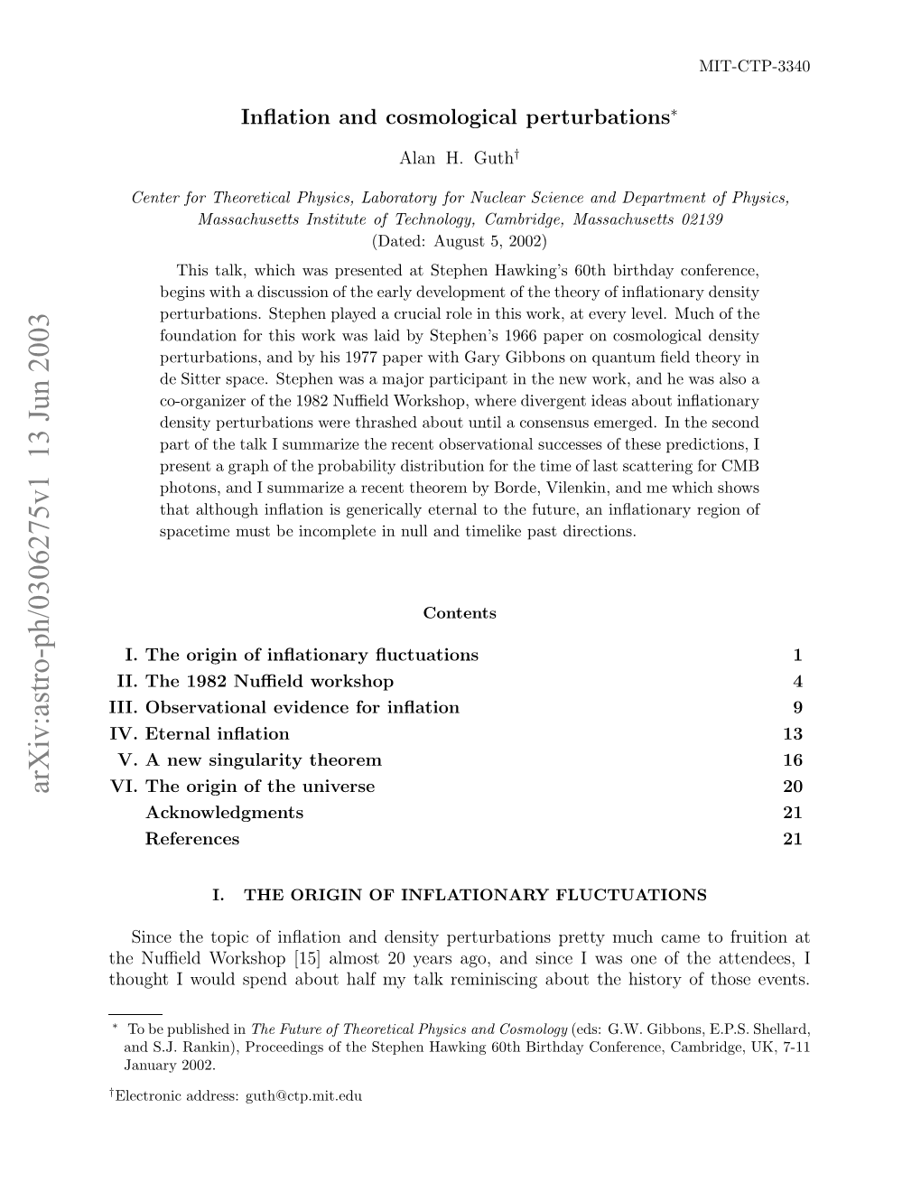 Inflation and Cosmological Perturbations