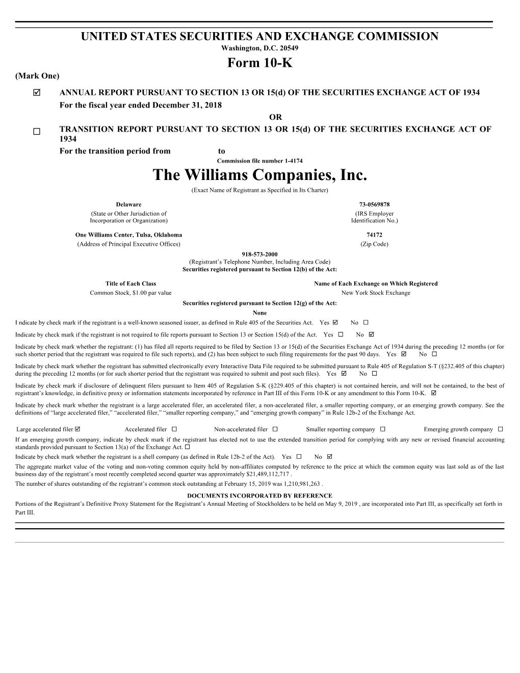 The Williams Companies, Inc. (Exact Name of Registrant As Specified in Its Charter)