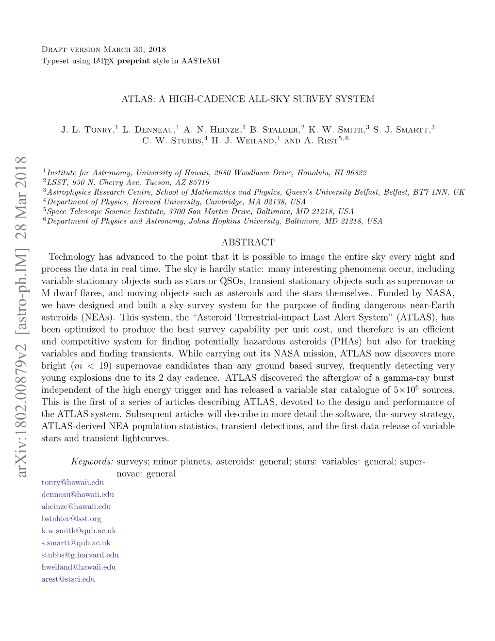 Atlas: a High-Cadence All-Sky Survey System