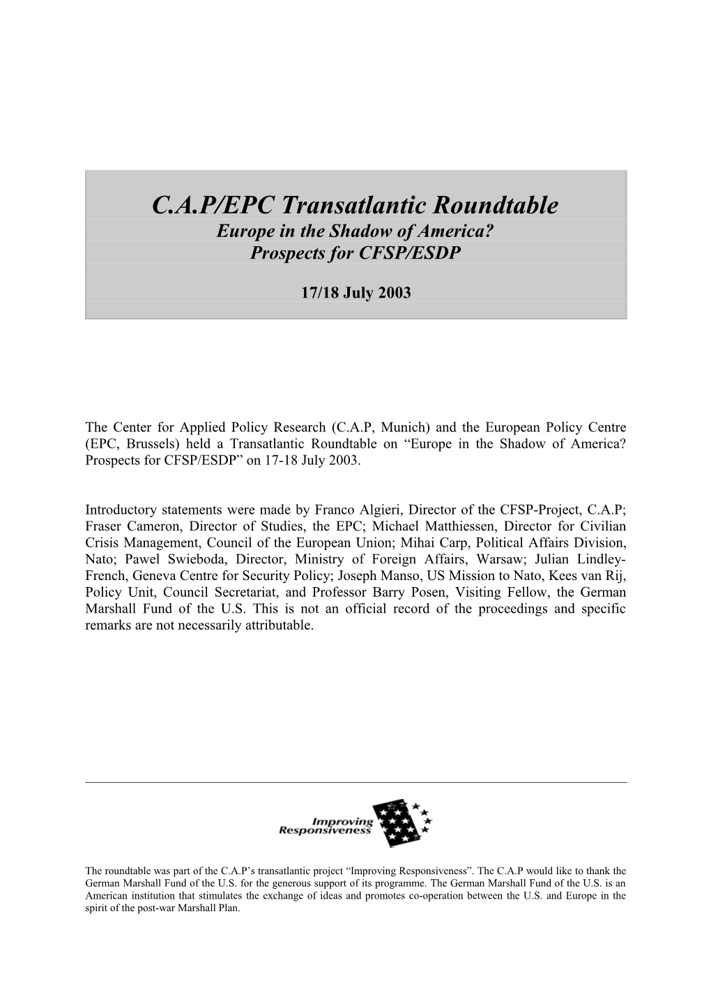 EPC/CAP Transatlantic Roundtable
